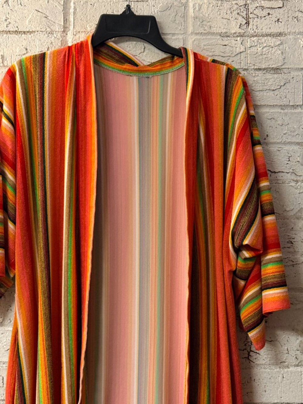 Vintage Striped Duster Robe “Coat of Many Colors” Inspired Boho Open Front - Picture 2 of 7